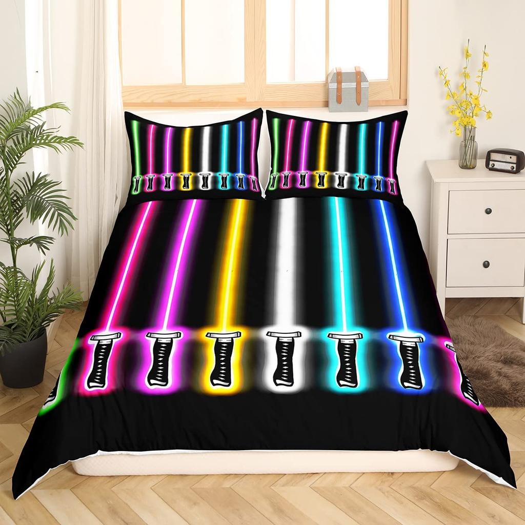 Lightsaber Duvet Cover Set Full,Galaxy Universe Planet Bedding Set 3pcs for Teens Room Decor,Trippy Star Sky Comforter Cover