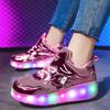 Directly from the Manufacturer New Skates Children's Pulley Shoes Button Sneakers USB Charging Light Shoes Boys' Luminous Shoes