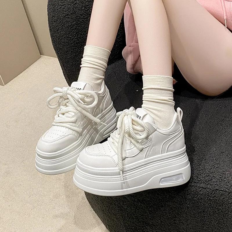 Fashion Hot Sales 8.5CM High Platform Sneakers Women Casual Sport Shoes Autumn Vulcanized Skateboard White Shoes Woman Chaussures Femme