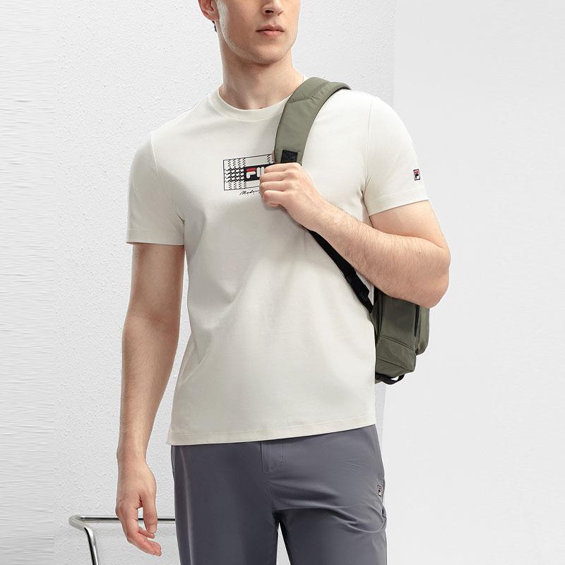 Fila Letter Logo Printed Knit Casual Short Sleeve T-Shirt Men Tops Steam-White F11M411101F-IV
