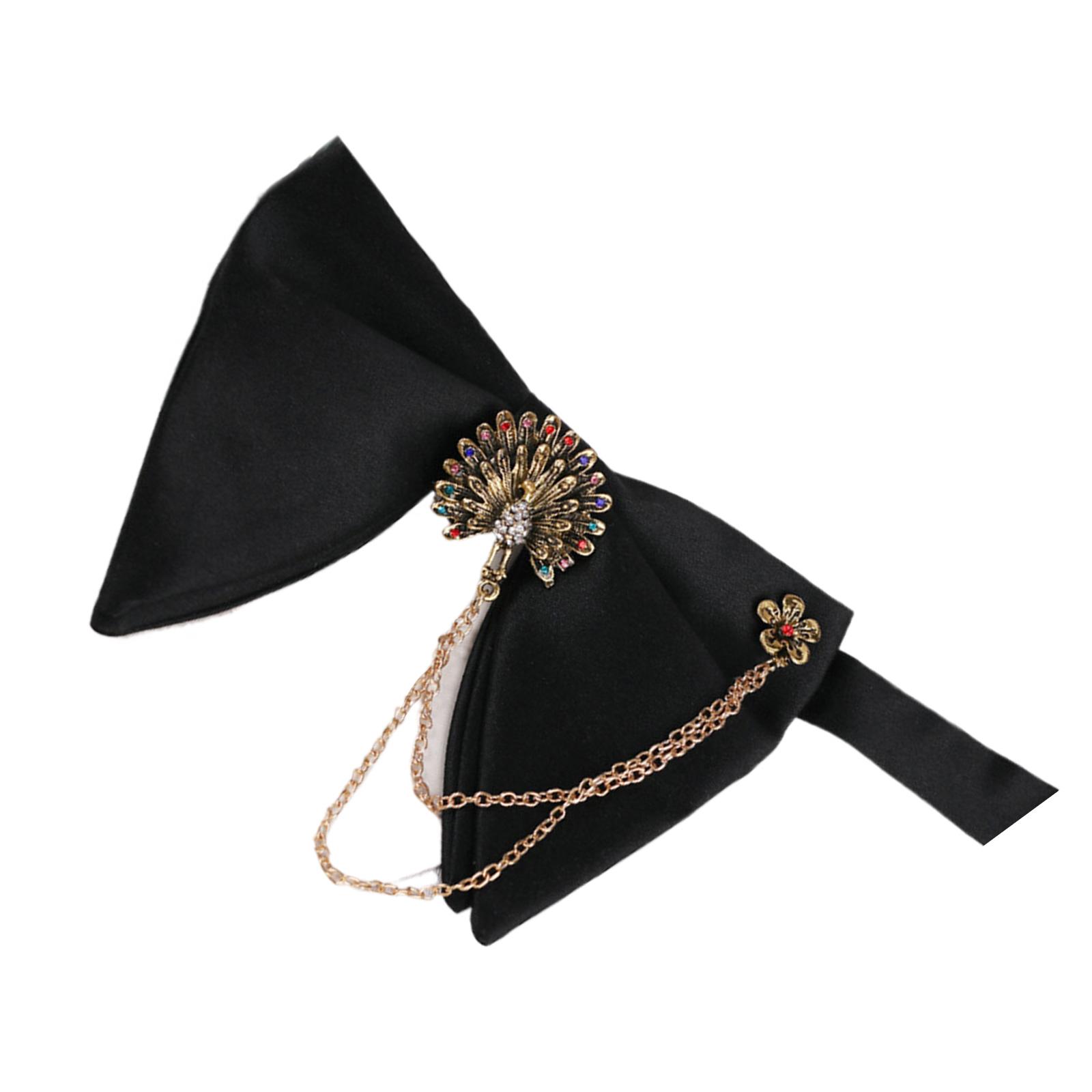 

Мужской элегантный черный галстук-бабочка большого размера с жемчужной цепочкой, регулируемый, предварительно завязанный галстук-бабочка в форме рога, галстук для смокинга, для свадебной вечеринки 1