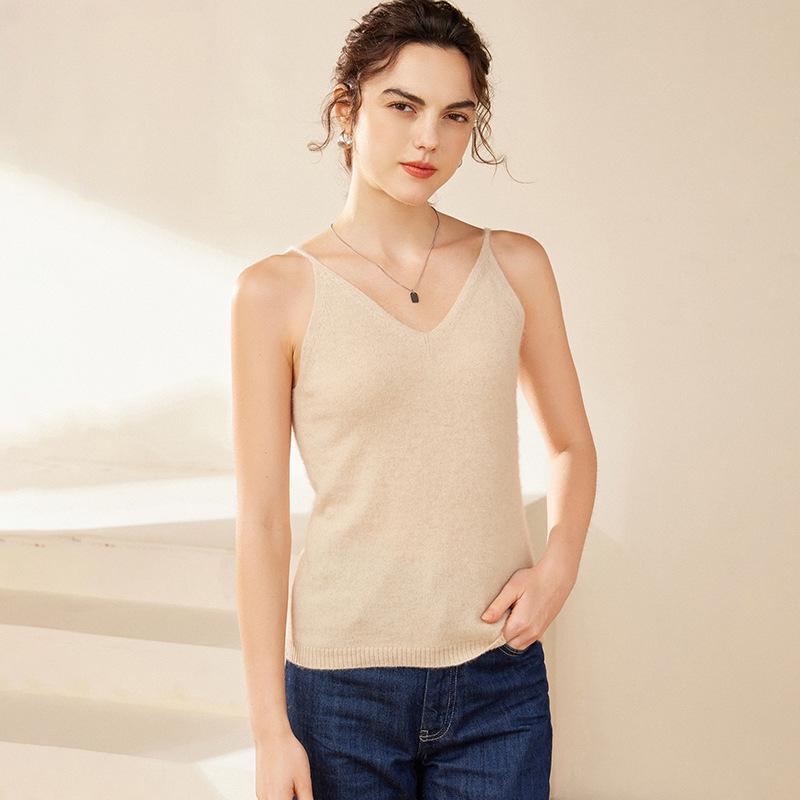 100% Pure Cashmere Deep V-Neck Camisole for Women - Soft, Sexy, and Warm Knit Vest