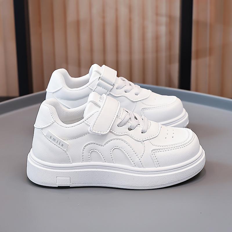 Children s White Sneakers: Spring White Leather Sneakers for Boys and Girls 26