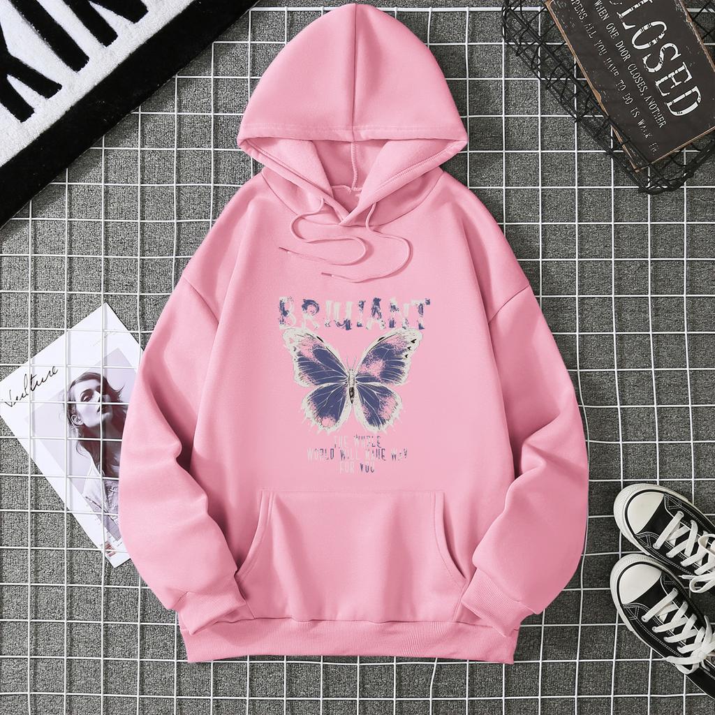 2025 Real Shot Autumn and Winter Velvet Hooded Sweater Women's Loose Butterfly Top Women's Coat