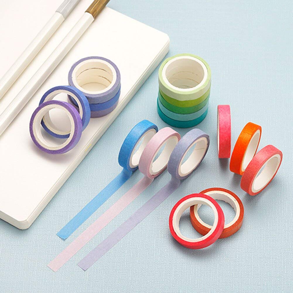 PBM Set of Plain Masking Wide X 4m with Mini Narrow Cute 60-Roll Tape, 7.5mm Rolls, Cutter, Width, Thin, Bulk, Wrapping, Decoration, Simple, Colorful,