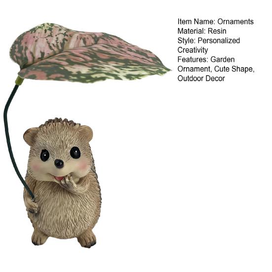 Hedgehog Garden Ornament with Leaf Resin Statue Cute Collectible Outdoor Decoration for Garden Holiday Party