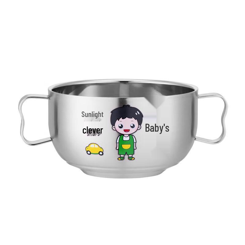 ZISIZ Cartoon Kids Stainless Steel Double-Handle Bowl Set