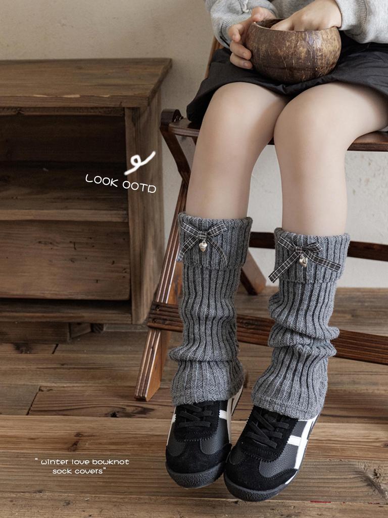 Winter Girls' Korean Style Bow Knot Ruffle Knit Leg Warmers
