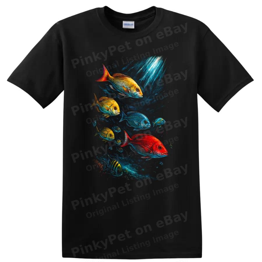 Colorful Fish Swimming Ocean Scene T Shirt Graphic Tee for Marine Life Lovers