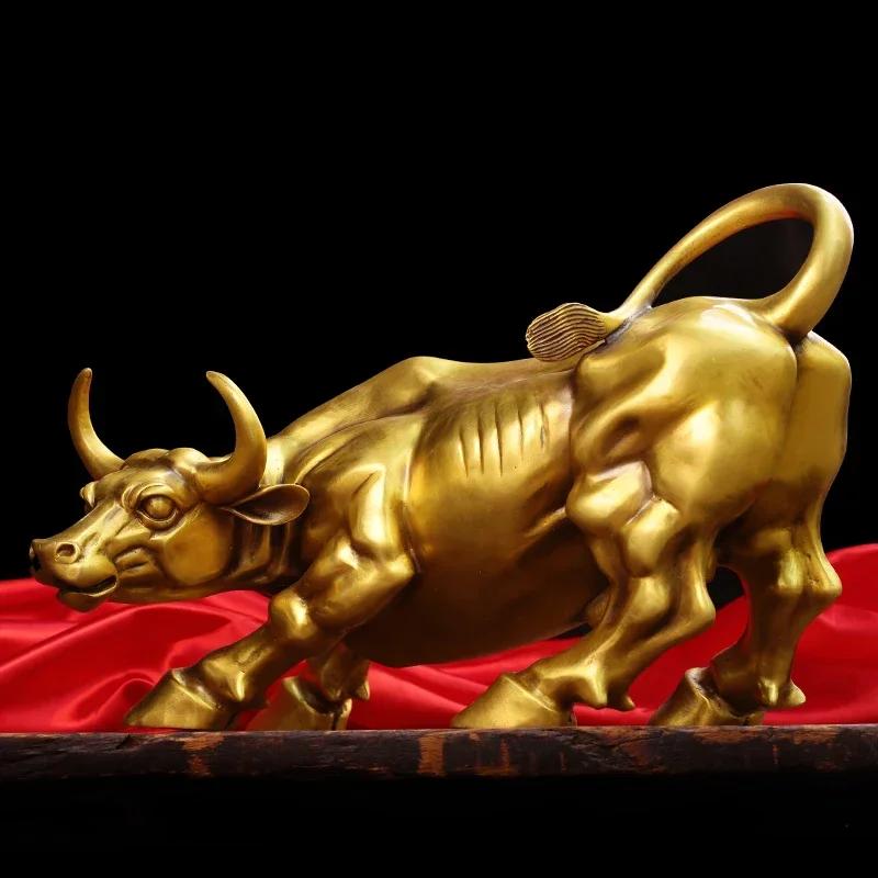 Toro d'Ottone Wall Street Scultura di Bestiame Statua di Mucca in Rame Ornamento Mascotte Decorazione per Ufficio Artigianato Raffinato Regalo Aziendale