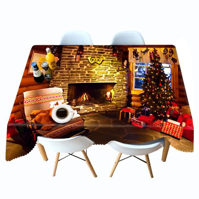 Tablecloth Golden Christmas Tree Socks And Elk Pattern Rectangular And Round Table Cloth Thicken Cotton Cover Towel