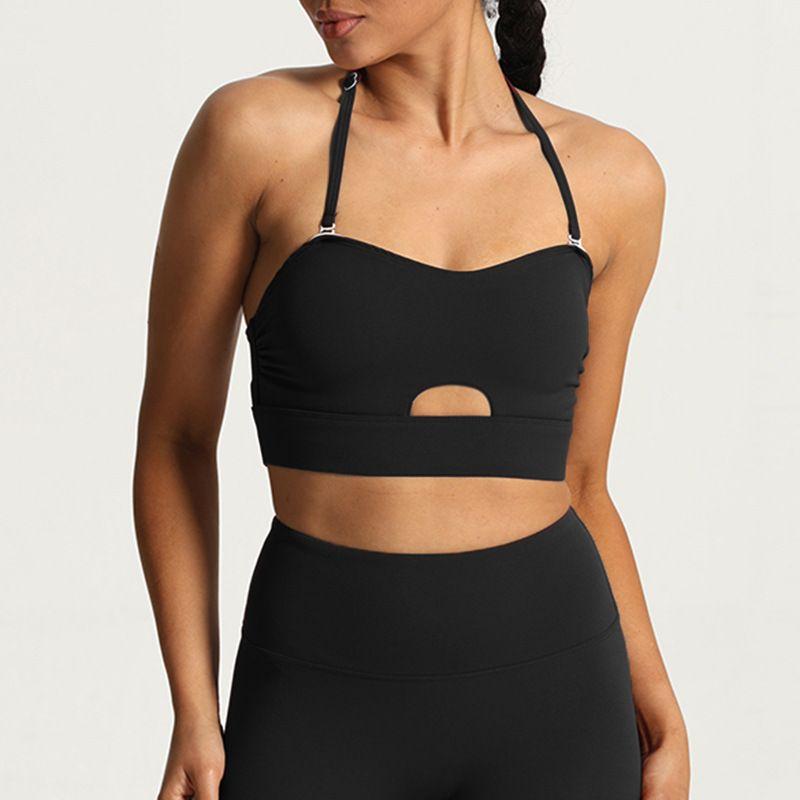 

Metal Buckle Cut Out Bra Fitness Pants Yoga Suit Black Intimates S