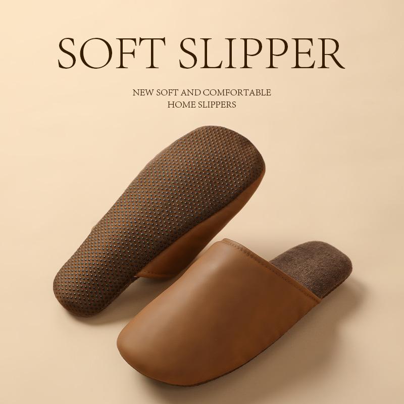 Ultra-thin sole leather linen slippers Japanese casual comfortable breathable spring and summer soft sole silent silent home shoes