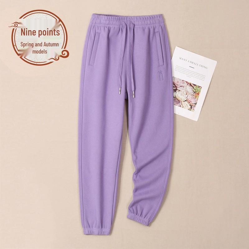 Women's Grey Cotton Fleece Sweatpants, 2025 Spring/Autumn Casual Style