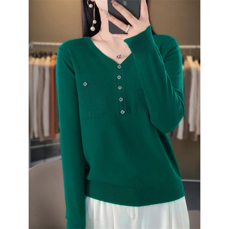 

Autumn new long-sleeved knitted sweater v-neck pullover loose thin sweater bottoming sweater autumn sweater top S