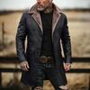 Men's Solid Color Button Pocket Work Wear Plus Velvet Leather Jacket Men's Casual Long Coat