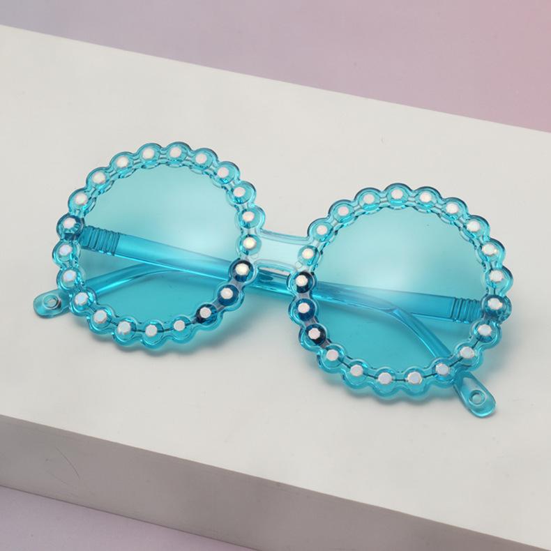 Kids Pearl Scallop Round Sunglasses Colorful Transparent Frame UV Protection Cute Shades For Girls Party KJ183