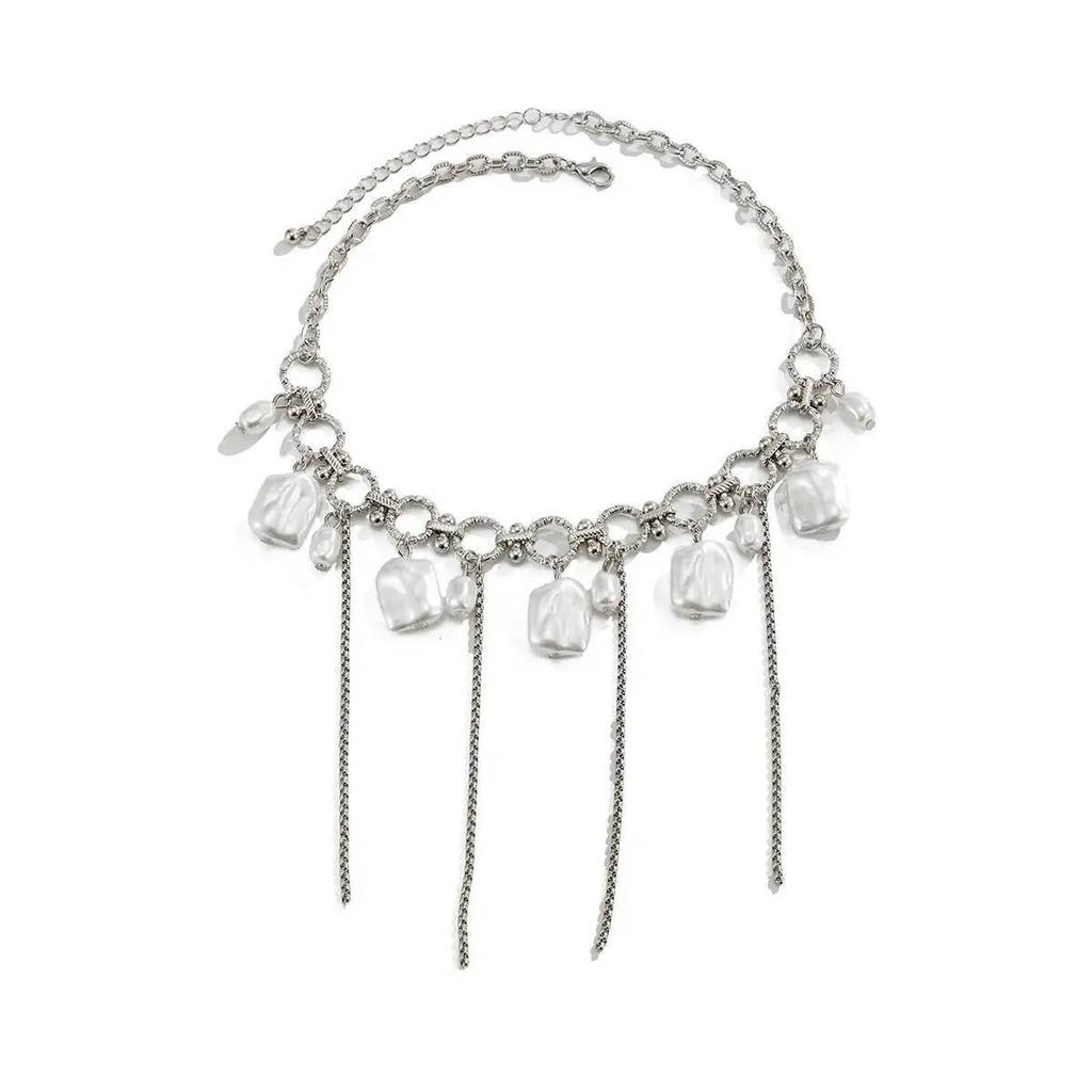Ingemark Retro Exquisite Imitation Pearl Tassels Pendant Necklace Women Trendy Charm Clavicle Chain Wedding Bridal Jewelry Gift