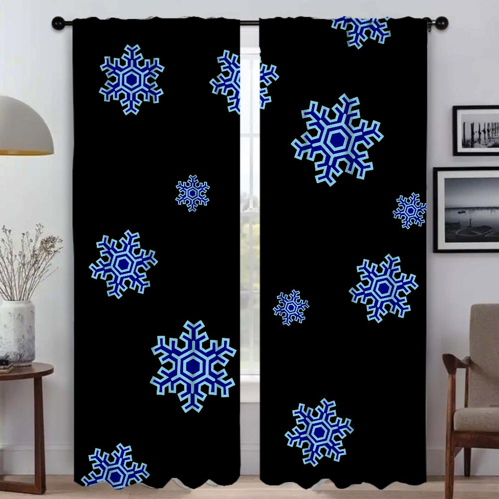 Cartoon Snowflake Partition Modern Living Room Curtains 2 Pieces Window Curtain Shades Halloween Decoration Blinds Kitchen Child