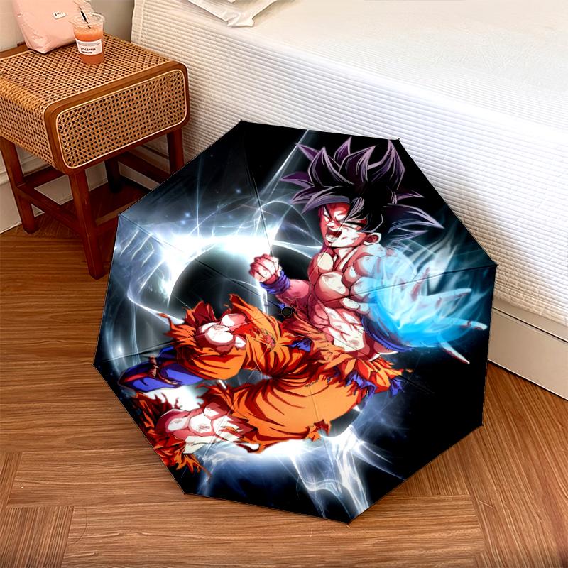 Personaggio dei cartoni animati pattern Goku, ombrello pieghevole automatico, design portatile e pieghevole, 8 stecche, un regalo di Natale o di compleanno.