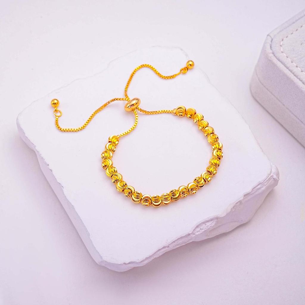 Gold-Plated Adjustable Watermelon Bead Bracelet: Versatile Ancient Charm