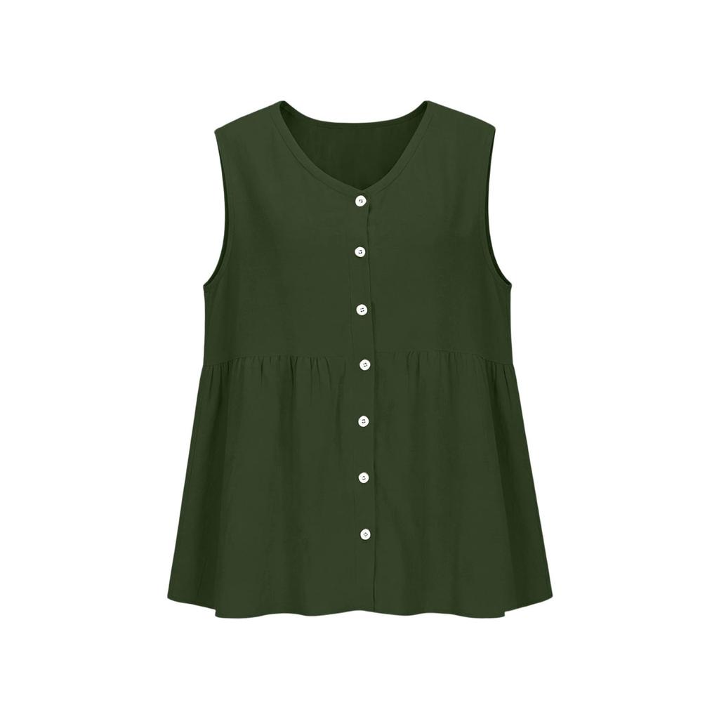 Women’s V Neck Button Front Sleeveless Loose Fit Casual Summer Blouse Top Relaxed Style Lightweight Comfortable Shirt