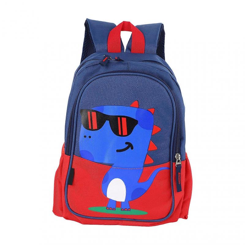 Kids Red Cartoon Dinosaur Style Side Pocket Large Capacity 2 Way Zippers Boy Backpack Primary School Study