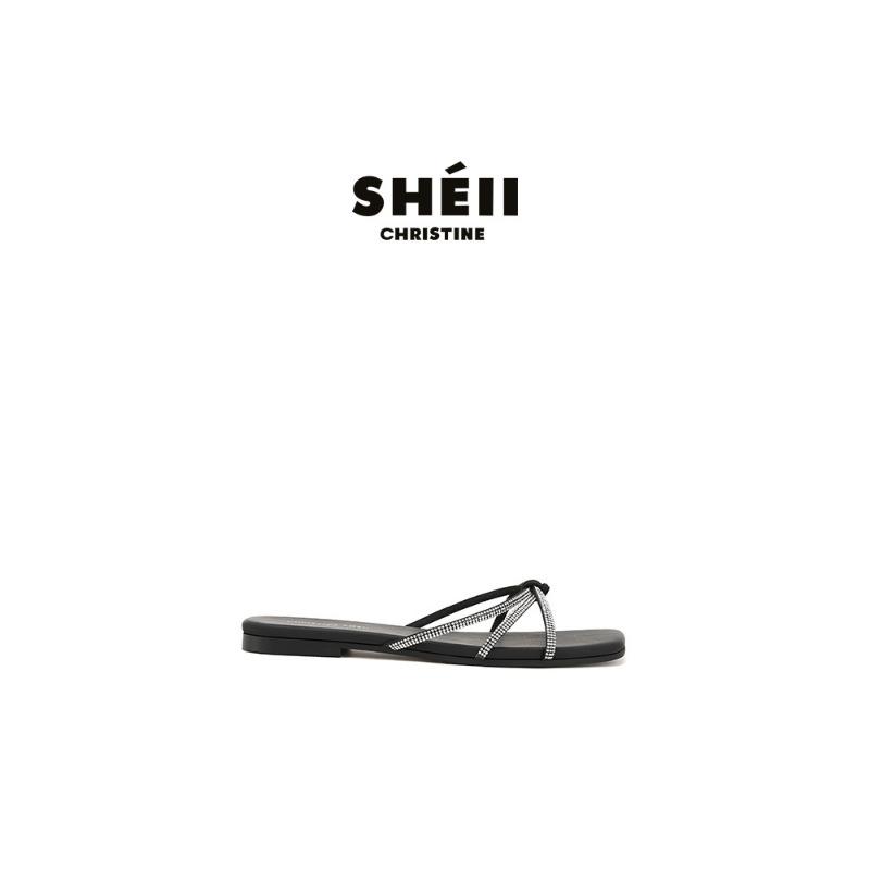 

Версия из овчины Moonlight Wonderland сандалии женские шлепанцы на плоской подошве с тонкими ремешками и стразами для улицы лето 40