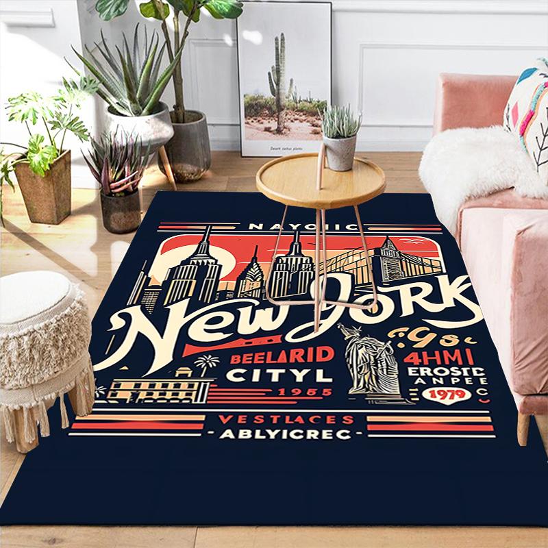 1Pc New York City Skyline Design Rug, Office Carpet Indoor Outdoor Doormat, Non-Slip Soft, Living Room, Christmas Halloween Gift M929138