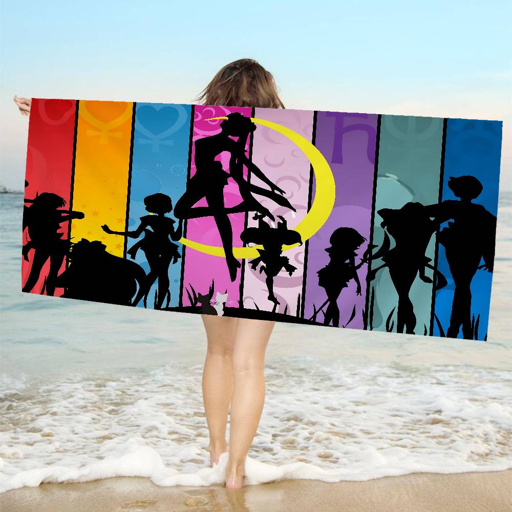 S-Sailores Cute Girl Moon Bath Towel Microfiber Soft Water Absorbing Breathable For Girl Kids Decorative Cartoon Beach Towel