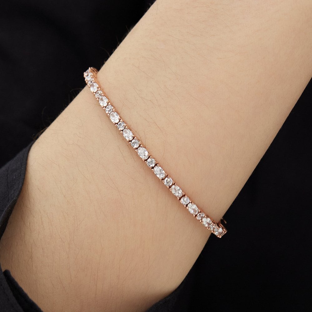 Essence Silver (P) Oval Mix Tennis Bracelet Hl4B5B403P9