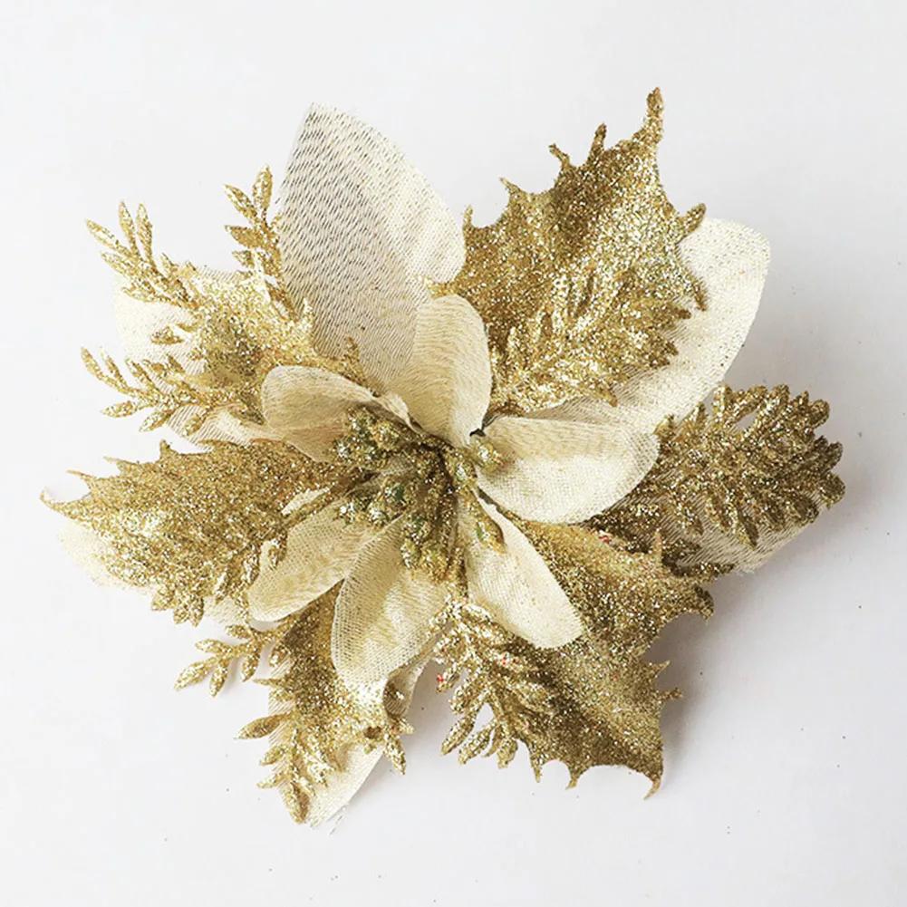 Christmas Poinsettia Glitter Flower Hanging Xmas Party Tree Decoration Home Decor Xmas Christmas Tree Ornaments
