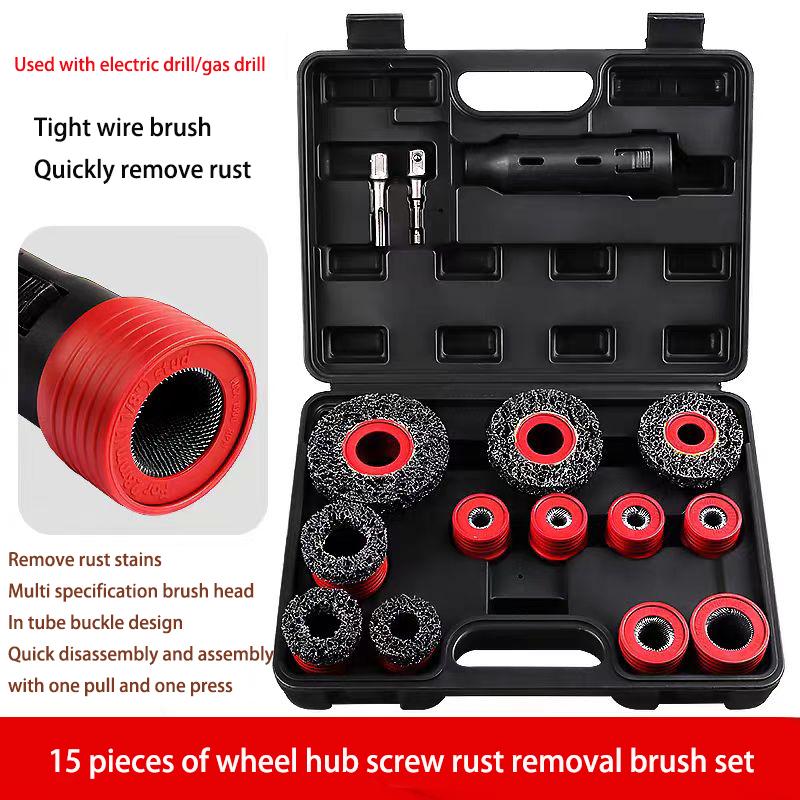 15 Pcs Car Wheel Stud Cleaning Tools Screw Nut Rust Removal Brush Cleaner 12-28mm Manual Cleaning Tool Accessories Tools