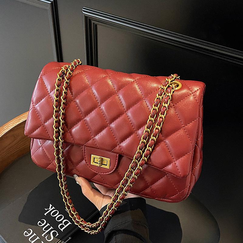 High-end small fragrant wind rhombus chain small square bag 2025 solid color new fashionable versatile shoulder underarm bag women's bag