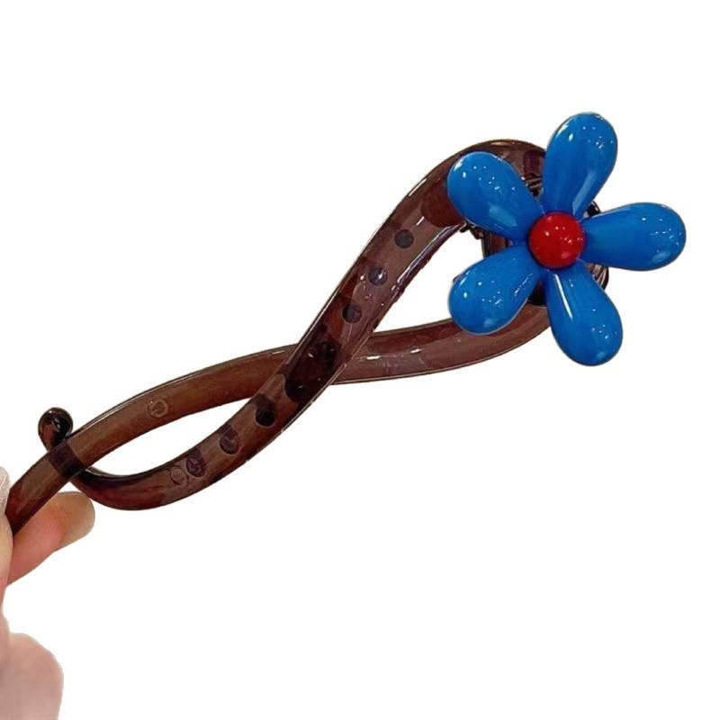 Elegant Blue Floral Twist Claw Clip for Women's Updo - 2025 High-End Headwear Hairpin
