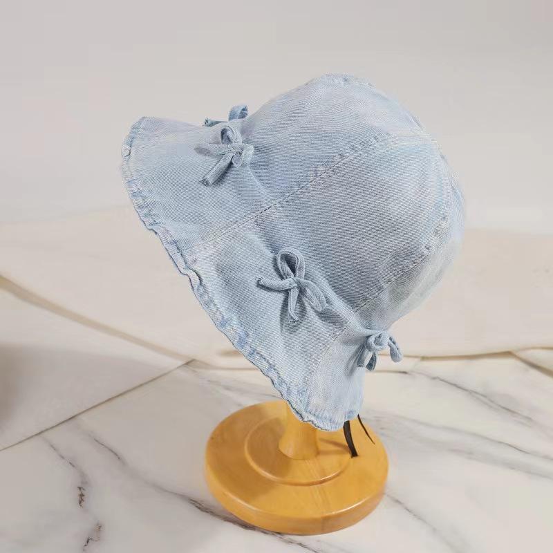 

Милая джинсовая шляпа-ведро с коралловым узлом, женская новая мода, милая мода, универсальная шляпа от солнца, шляпа для бассейна, прилив M（56-58cm） светло-синий