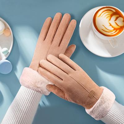 Damen Winter Dicke Plüsch Lederhandschuhe Mode Winter Warm Skifahren Outdoor Damen Handschuhe Dame Elegant Lässig Touchscreen Handschuhe