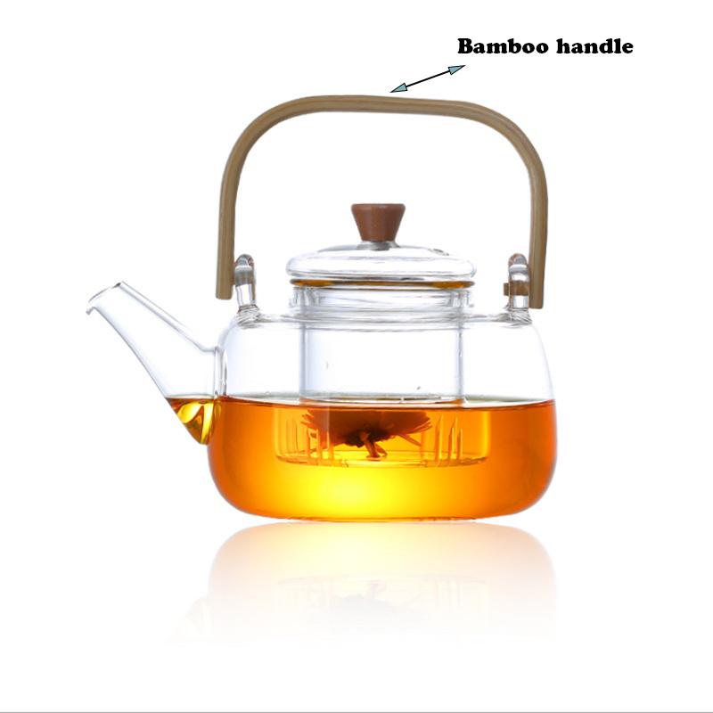 Heat-resistant Glass Coffee Pot  Natural Bamboo Handle Built-in Glass Filter Household Tea Set Pot Can Be Heated 800ml 1000ml
