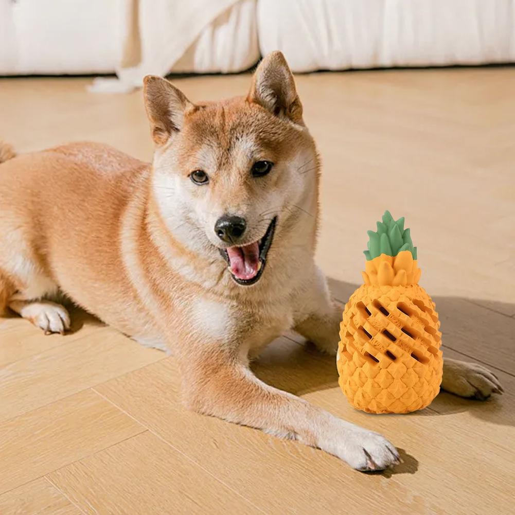 Yellow Pineapple Dog Chew Toy Reusable Dog Cat Toy Teething Chew Ball Rubber Interactive Toy Dental Clean Puzzle Toy Pet Supplie