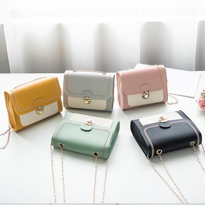 Mini Small Bag Contrast Color Girls Bag Small Square Bag Chain Bag Oblique Women's Cross Bag Lock Bag Bag Bag