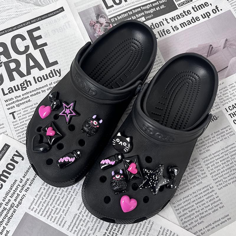 Croc Accessories: DIY Barbie Pink Y2K Emo Shoe Charms with Dark Butterfly Heart Design