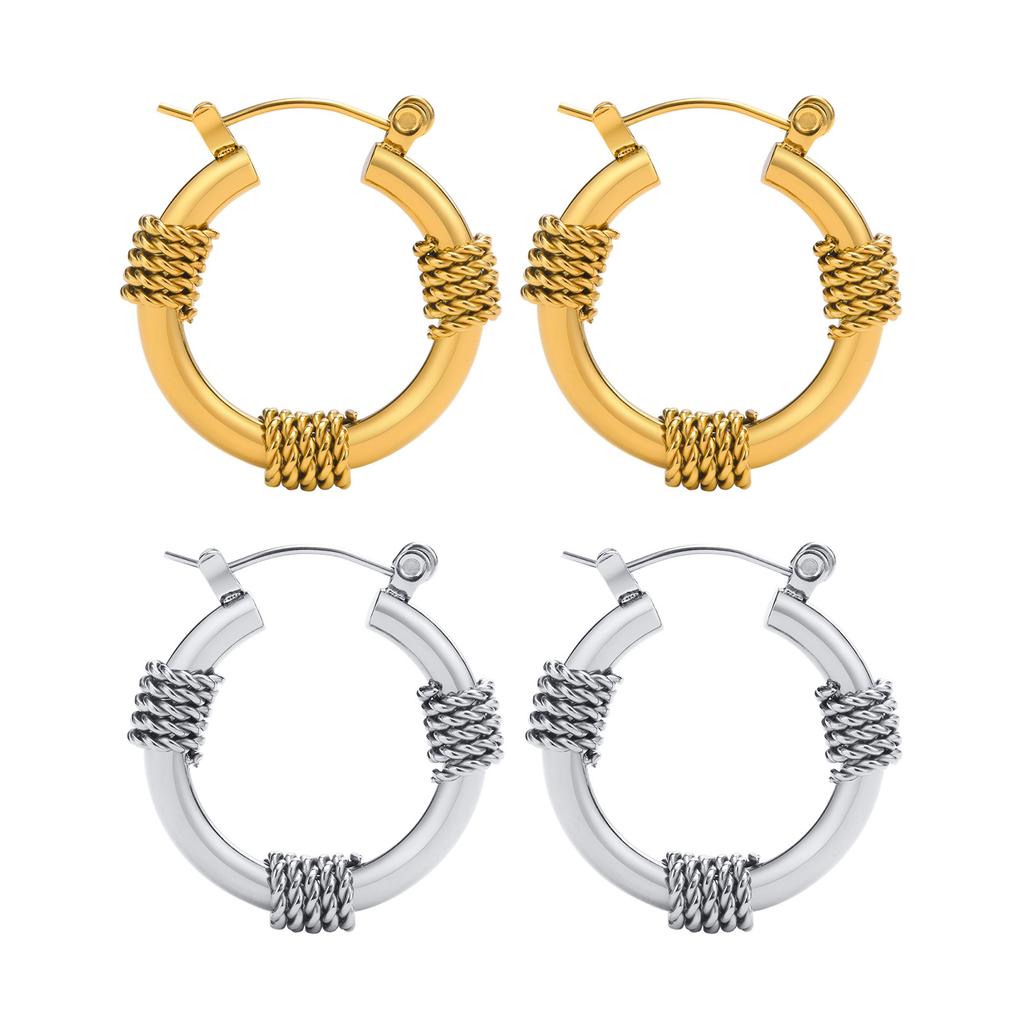 Men Hoop Earring, Stainless Steel Coil Wire Wrap Design Earing, Bali Hoop Earrings for Men Women Jewelry.