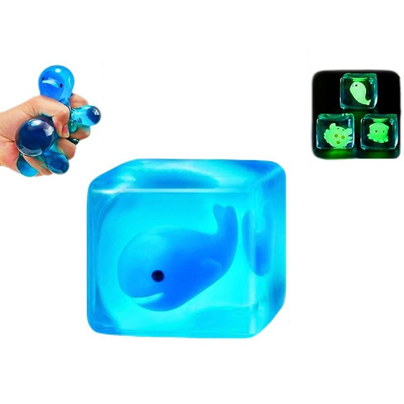 Noctilucent Squishy Ocean Cube Fun Blue Slow-Rising Squishy Toy Squeeze Stress Relief Portable Relaxing Fidget for Small Gift