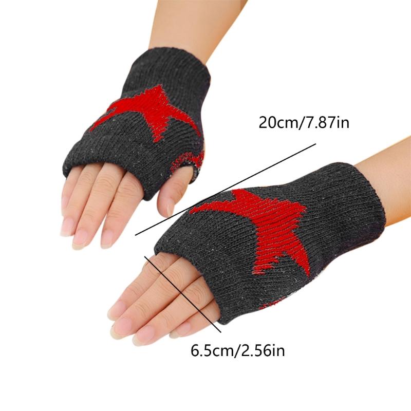Knitted Gloves for Adult Touch Screen Mittens Male Female Winter Gloves with Pentagram Pattern Fingerless Gloves