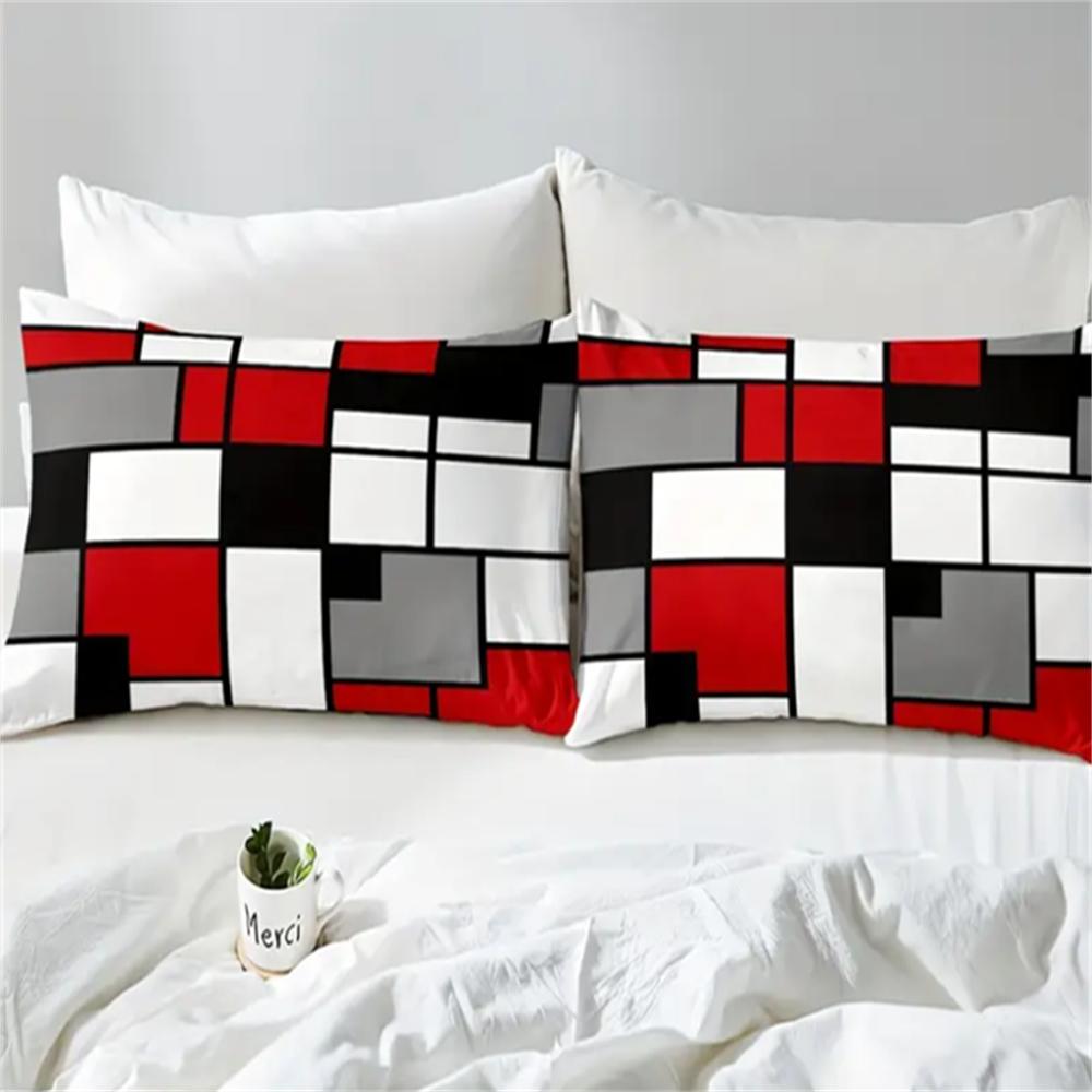 Geometric Duvet Cover Set, Modern Abstract Reversible Microfiber Bedding with Zipper Closure, Machine Washable, Includes 1 Duvet