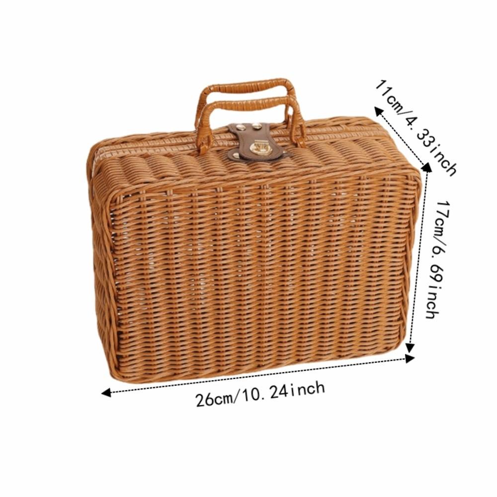 With Ring Shaped Handle Woven Picnic Box Handwoven Rattan Storage Box  Wedding Party