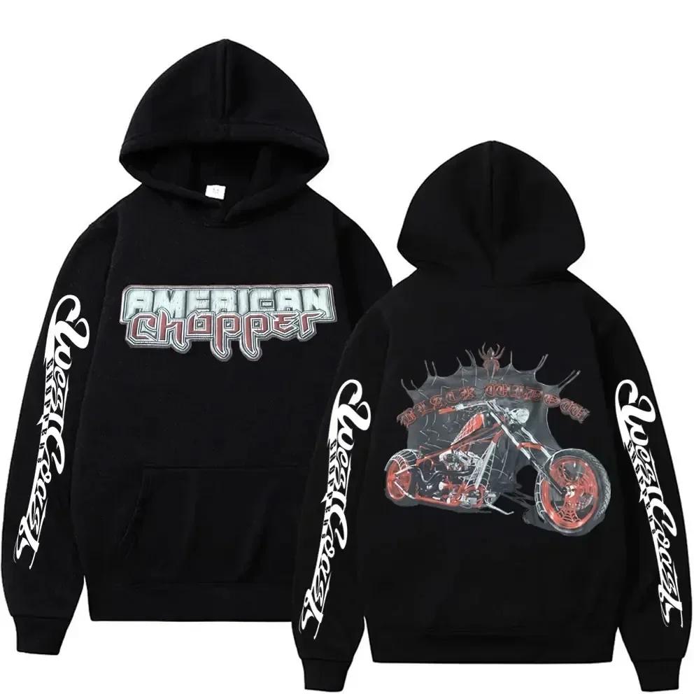 West Coast Chopper Logo Pattern Hoodie, Men's Retro Streetwear, Unisex Long-sleeved Sweatshirt, Men's Gothic Hoodie.
