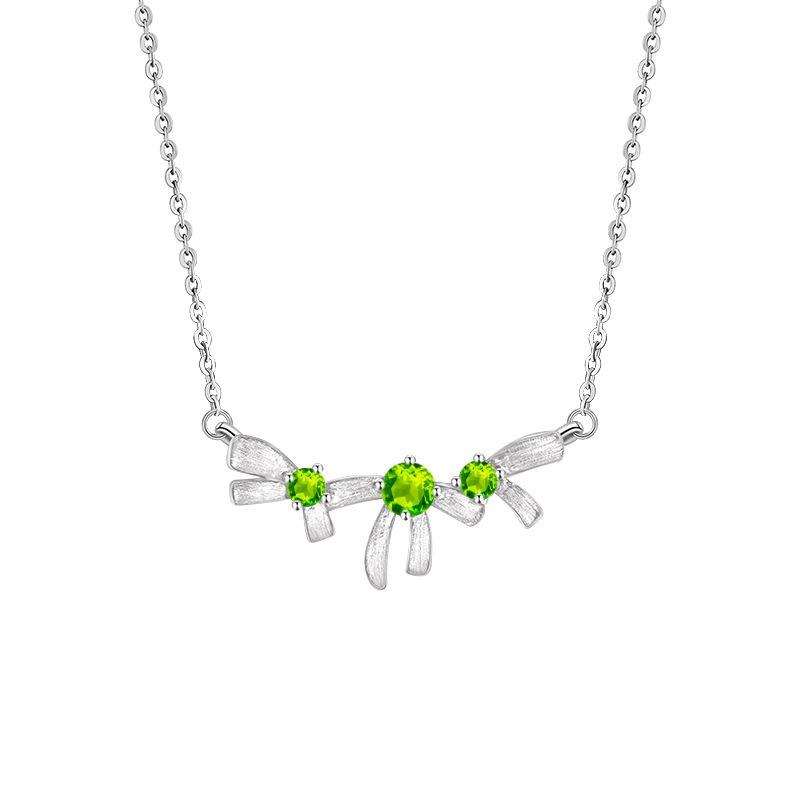 New brushed craft s925 sterling silver bow necklace women's natural crystal stone niche design jewelry