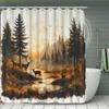 1/3/4pcs Stream Reindeer Pattern Shower Curtain Set, Bathroom Set, Toilet Seat, Includes And Non-Slip, with 12 Plastic Hooks,
