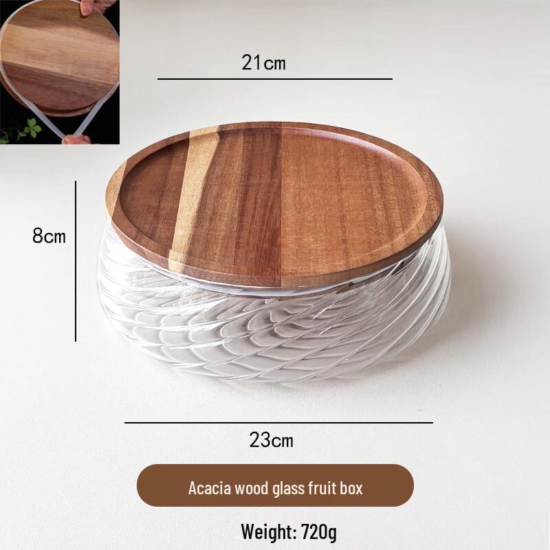 High Borosilicate Glass Fruit Plate with Acacia Wood Lid